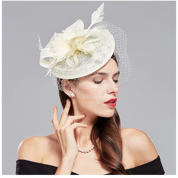 Hat Veil Feather Fascinator Hair Clip Headband - Picture 9 of 16